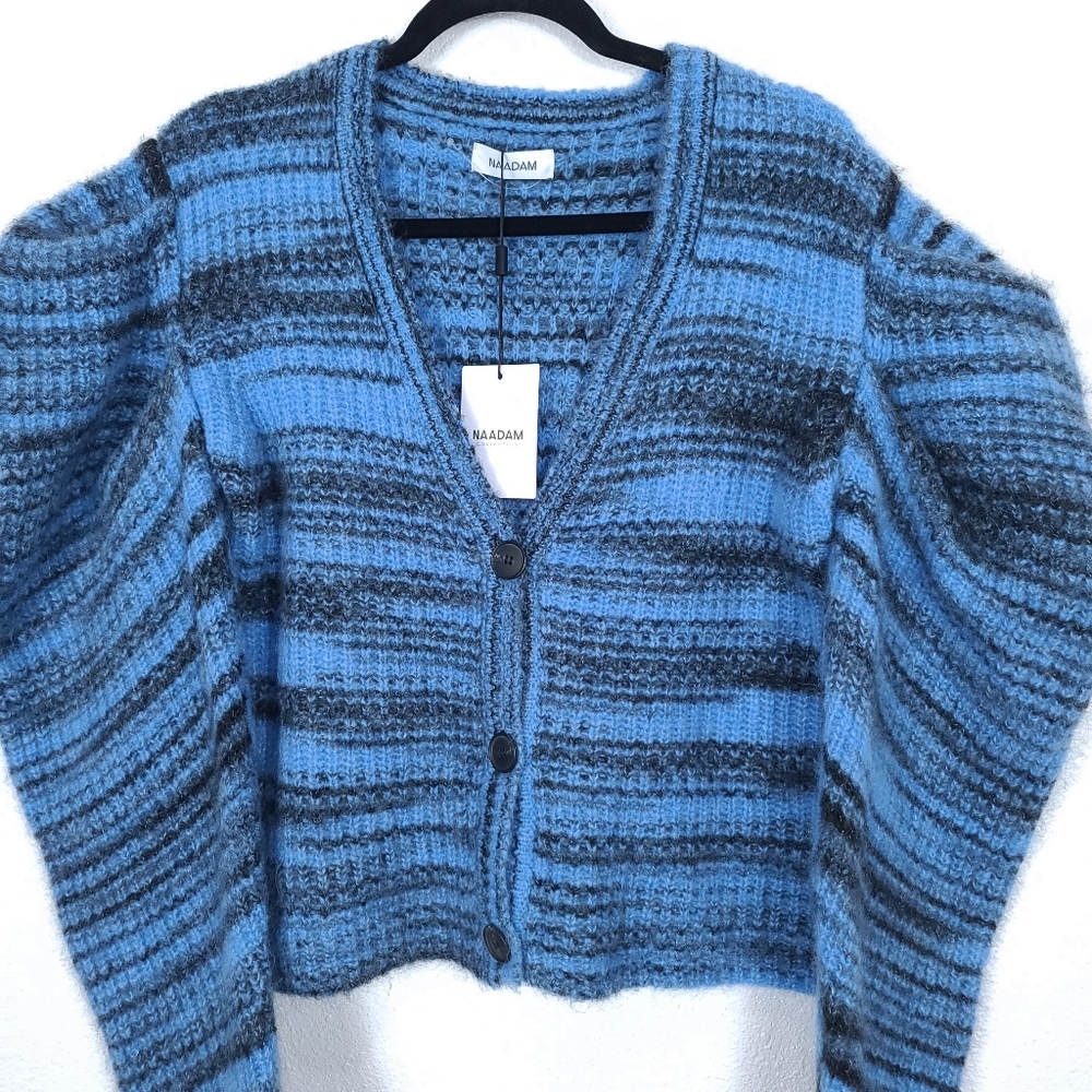 NAADAM Space Dye Alpaca Blue Puff Sleeves Cardigan - Picture 5 of 15